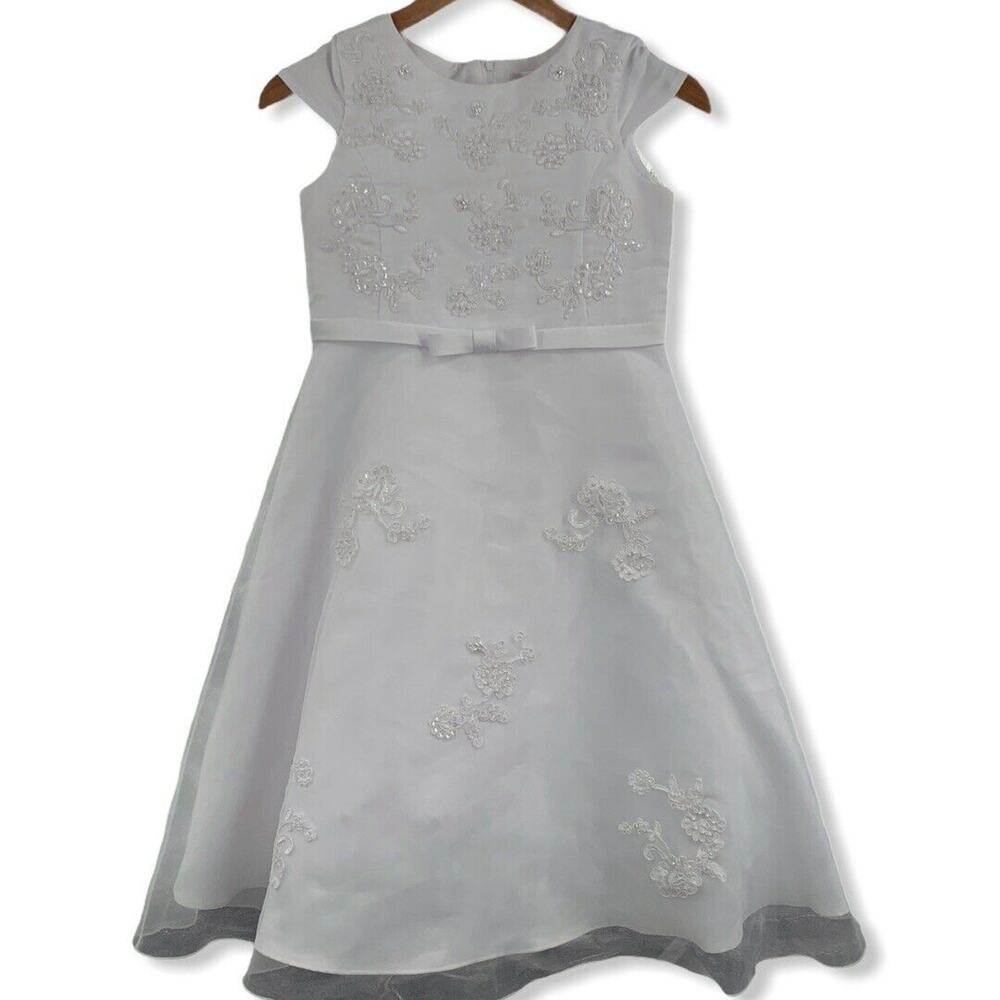 US Angels White Beaded Tulle Dress Size 10